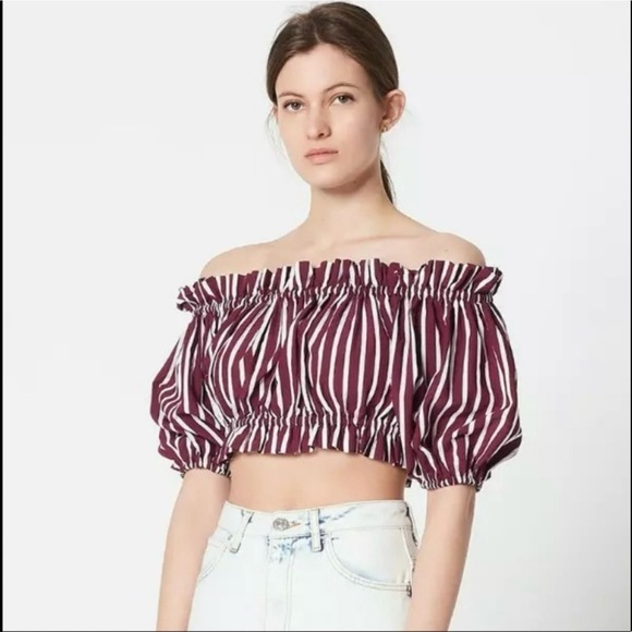 Sandro Tops - Sandro Striped Ranja Off The Shoulder Crop Top Blouse Size 2
